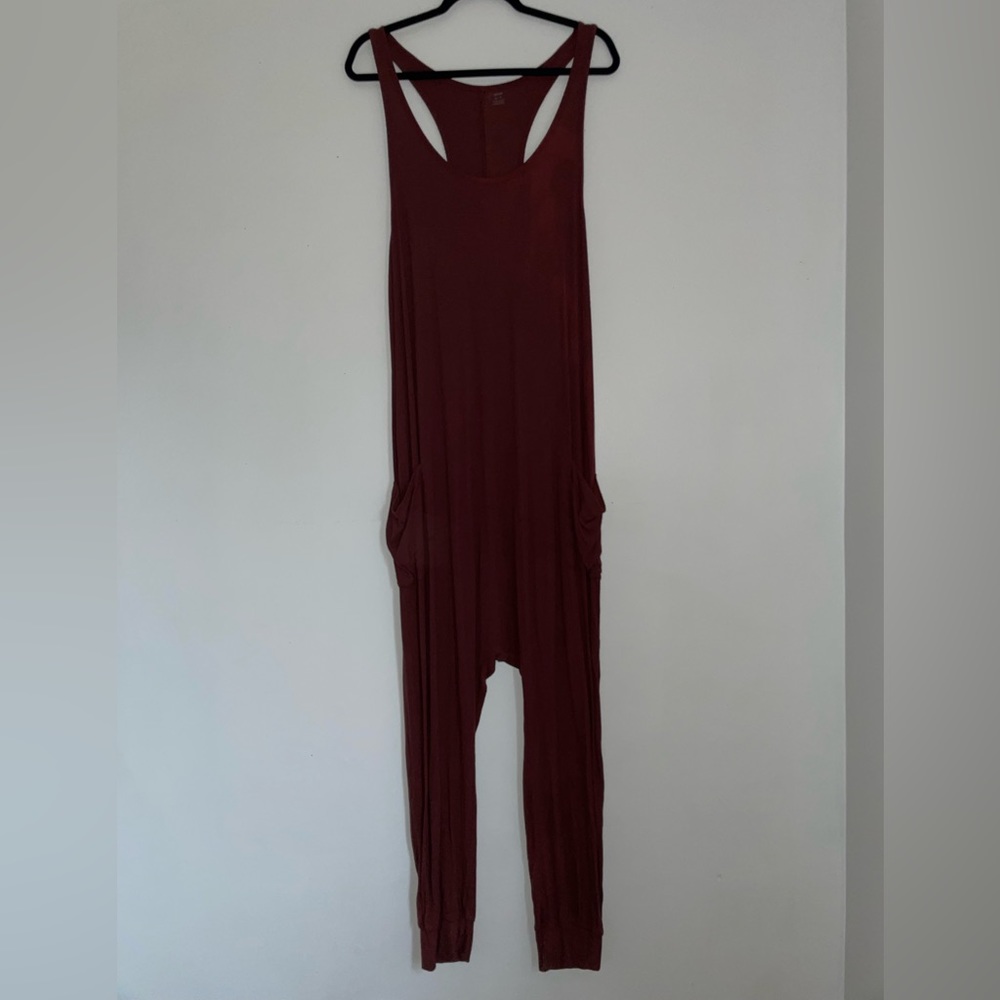 Aerie Long John Rust Orange Jumper Soft Ribbed Slouchy Romper
